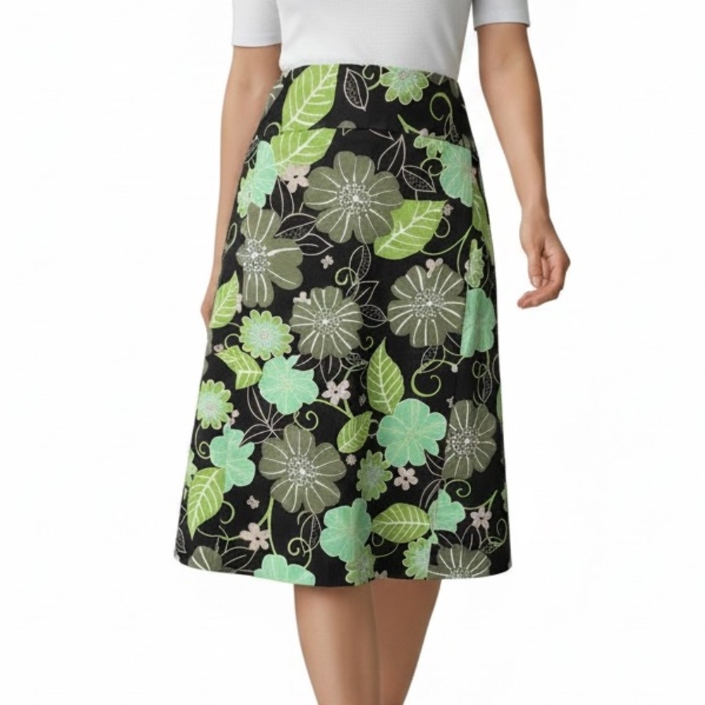 Anne Taylor Loft Brown A-Line Skirt with Large Green Tropical Flowers NWT 14